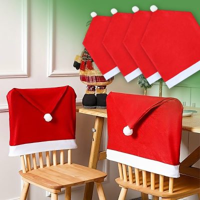Huse pentru scaune de masă cu tematică de Crăciun (4 bucăți) | SANTASEAT